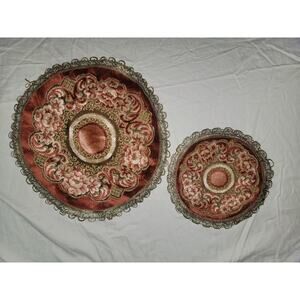 Vintage Wedgewood Floral Round Placemat Belgium Doiley Set of 2 Red Gold